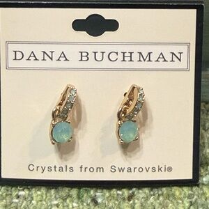 NWT Dana Buchman Gold Tone  and Aqua Swarovski Crystal Earrings